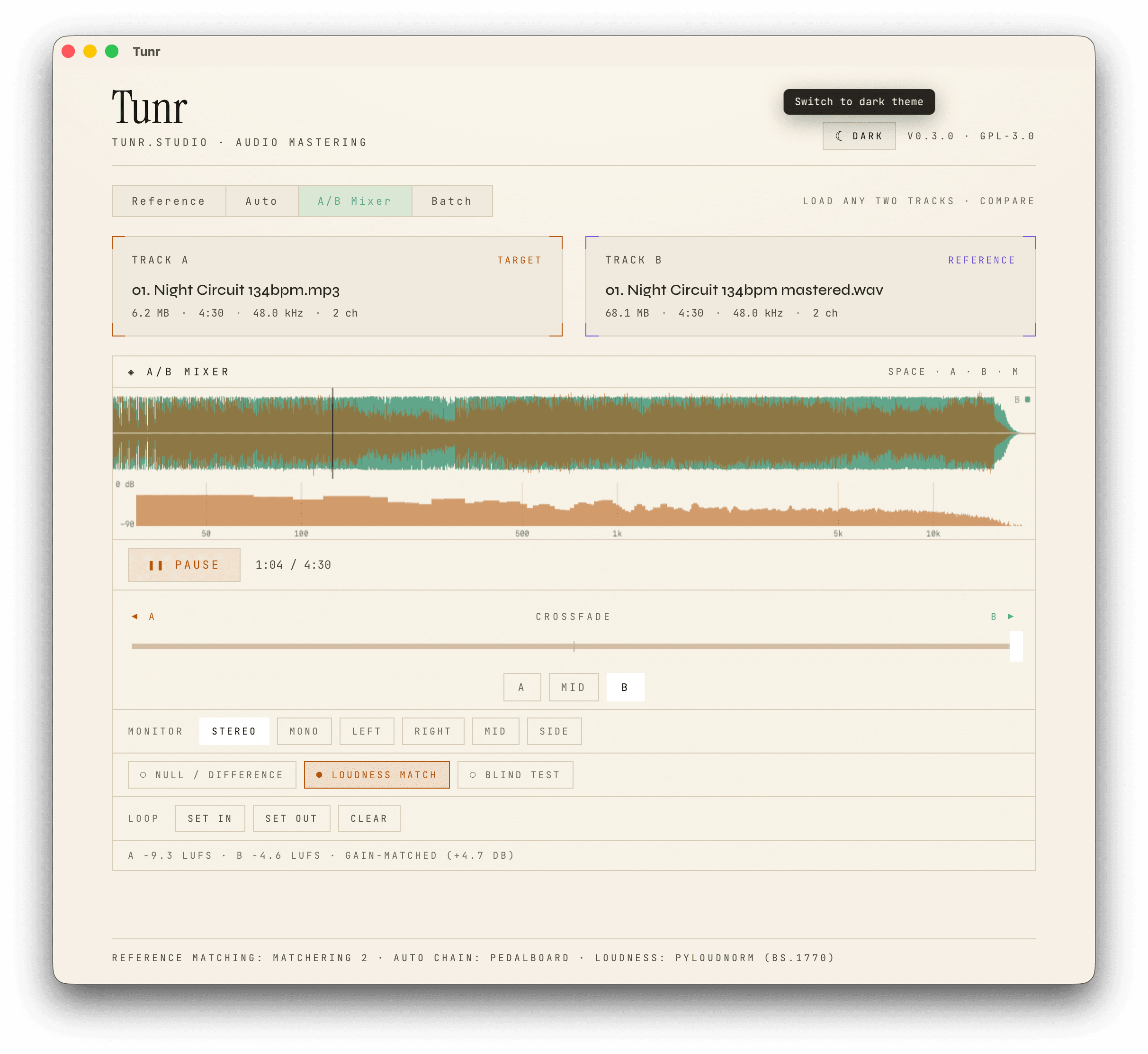 A/B Mixer mode in Tunr
